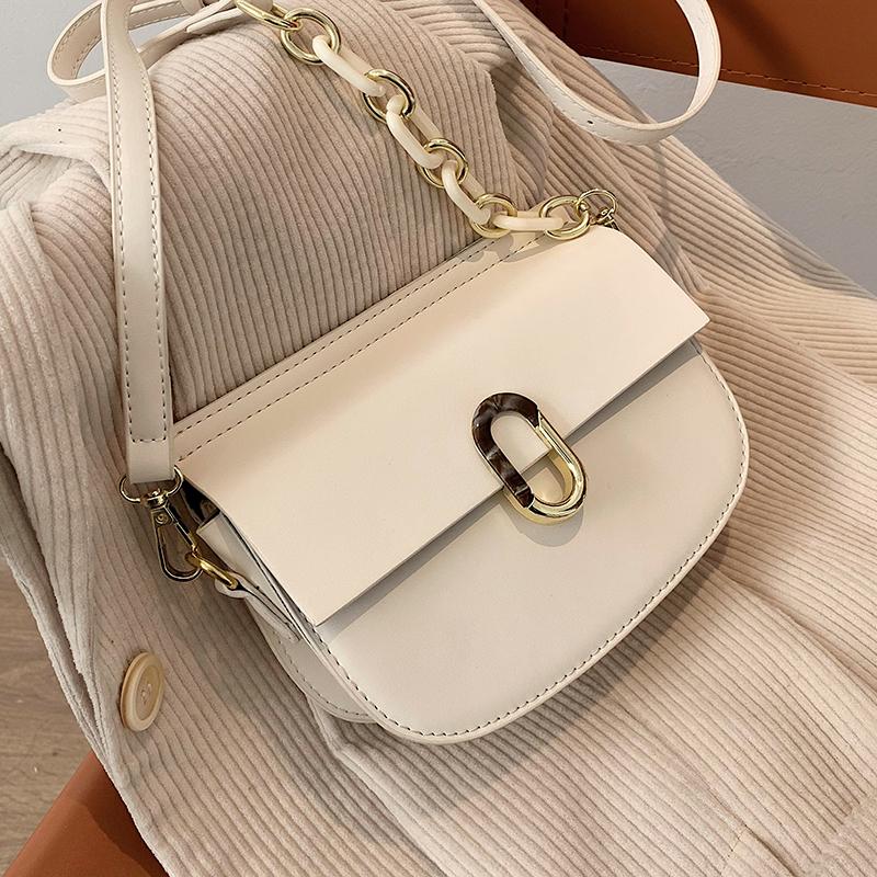 

Solid Color Flip 2021 Spring New High-quality PU Leather Women's Designer Handbag Lock Shoulder Messenger Bag Purses, Beige