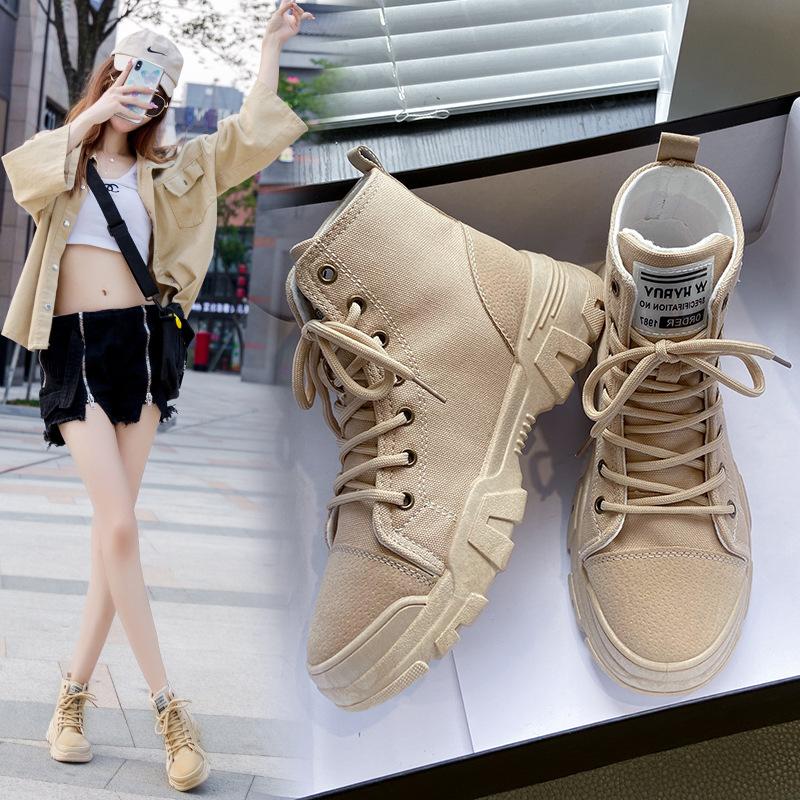 

2020 New Women Boots High-top Outdoor Booties Casual Women's Canvas Shoes Autumn Fashion Comfortable Soft Retro Boots, Beige