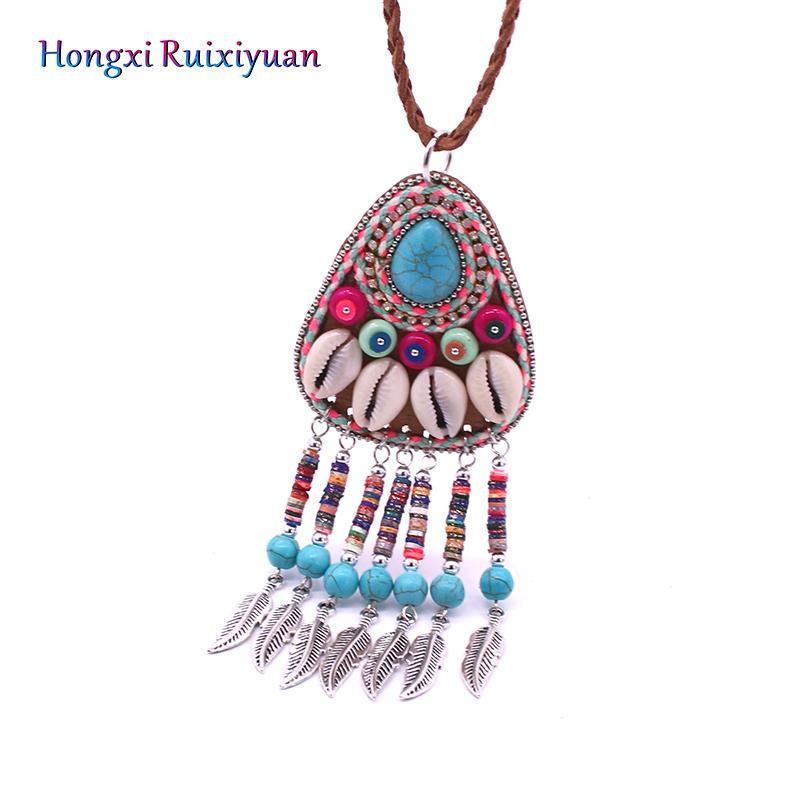 

Chokers Bohemian Necklace Hand-woven Leather Shell Ladies Fashion Color Soft Ceramic Crystal Rope Jewelry