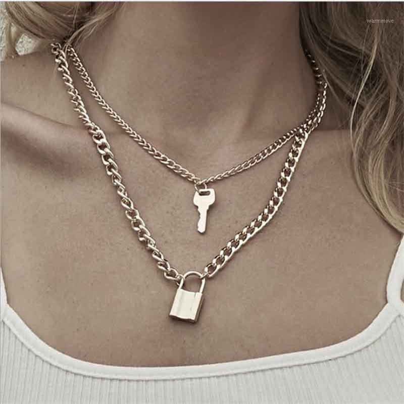 

Fashion Trendy Sliver Color Lock Key Pendants Choker Necklace For Woman 2020 New Vintage Multilayer Boho Necklace Jewelry Male1