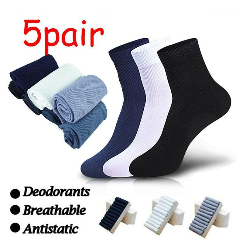 

5pairs Men's Socks New Styles Black Business Men Socks Breathable Autumn Winter for Male Crew Silk Mens1, Blue white