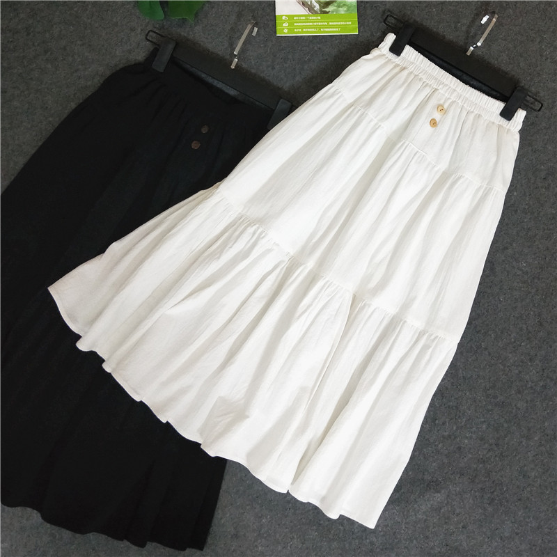 

2021 New High Waist Summer White Cotton and Linen Long Saia Women A-line Boho Skirt Jupe Femme Gz6p