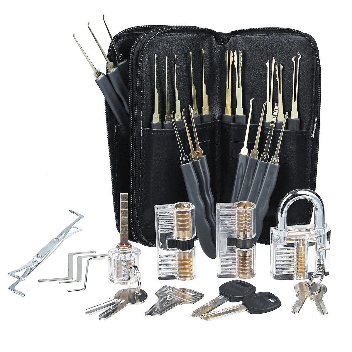 

24 single hook unlocking tool with 4 transparent lock practice sets