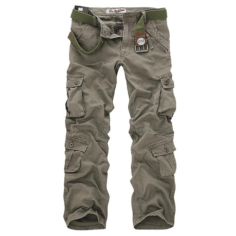

2021 High Quality Men's Cargo Pants Casual Loose Multi Pocket Pants Long Trousers for Men Camo Joggers Plus Size -40, Grass green