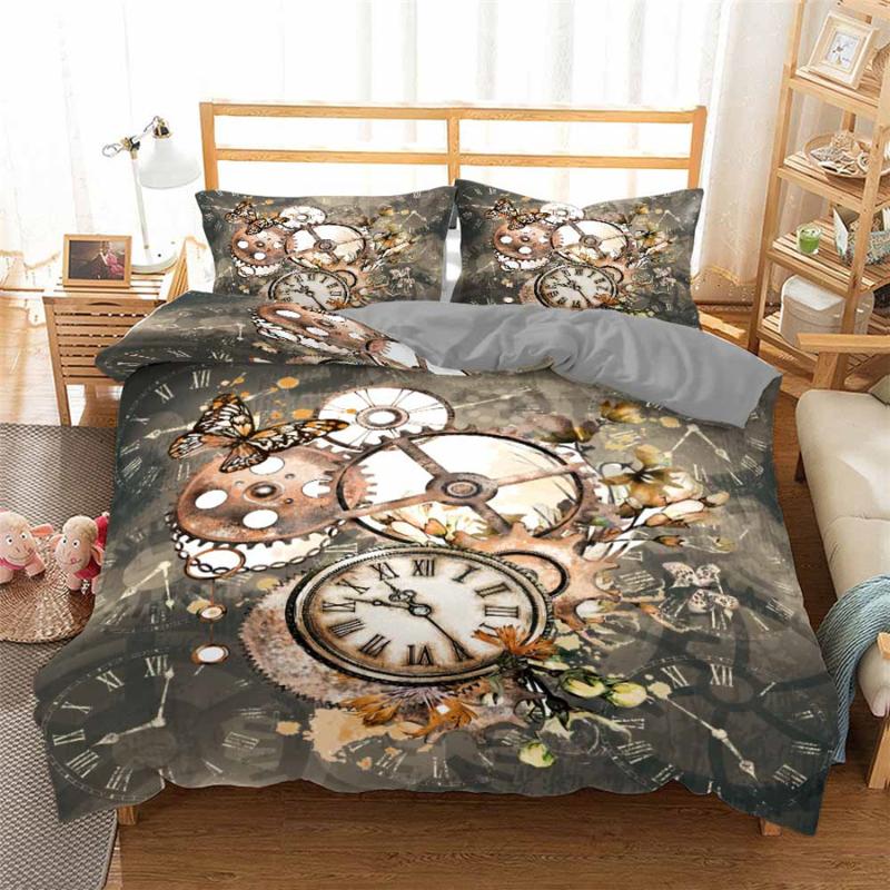 

HELENGILI 3D Bedding Set Clock Print Duvet Cover Set Bedcloth with Pillowcase Bed Home Textiles #ZHONG27, As pic
