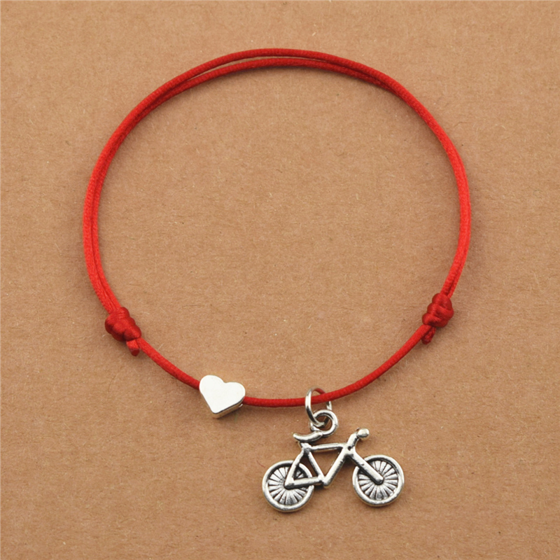 

Punk Sports Outdoor Cycling Bicycle Charm Heart Red Cord Bracelets for Women Men Lover Bike Pendant Jewelry Mountain Biker Gifts