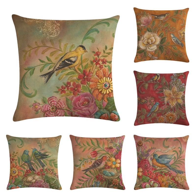 

Cushion Cover Home Sweet Pillow Case Cotton Linen Floral Flower Cushion Sofa Bedroom Decorative Pillow Cover
