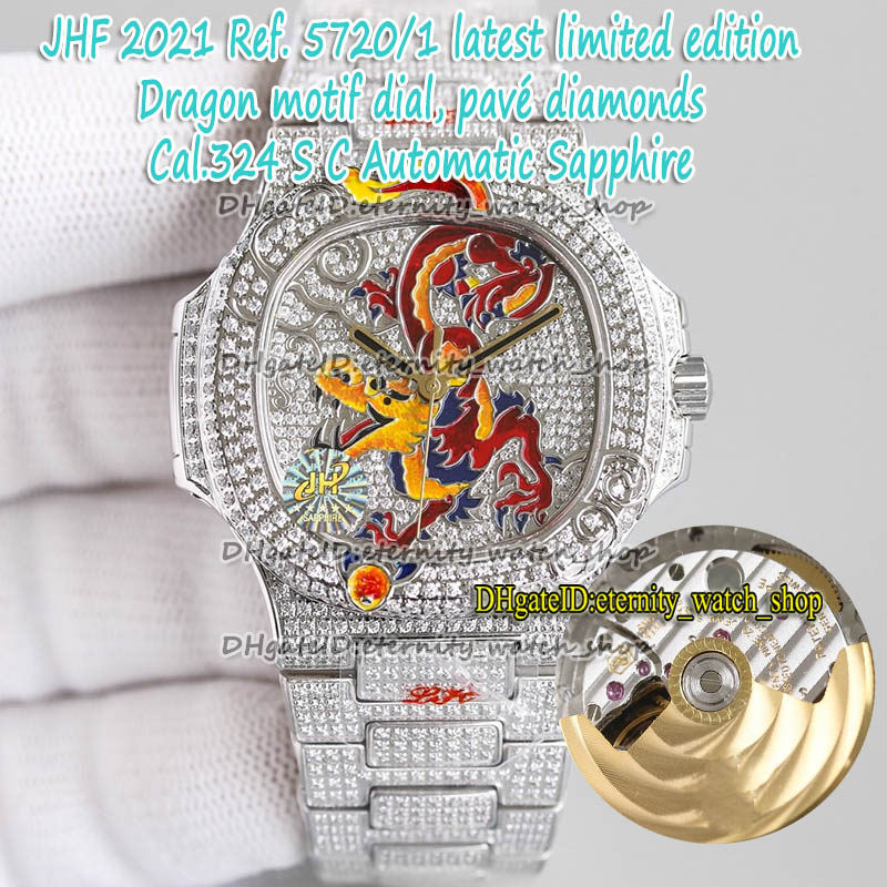 

Limit version Iced Out Full Diamonds 5720/1 Pavé diamond Enamel dragon design Dial Cal.324 S C Automatic Mens Watch 5719 eternity-Watches, Box