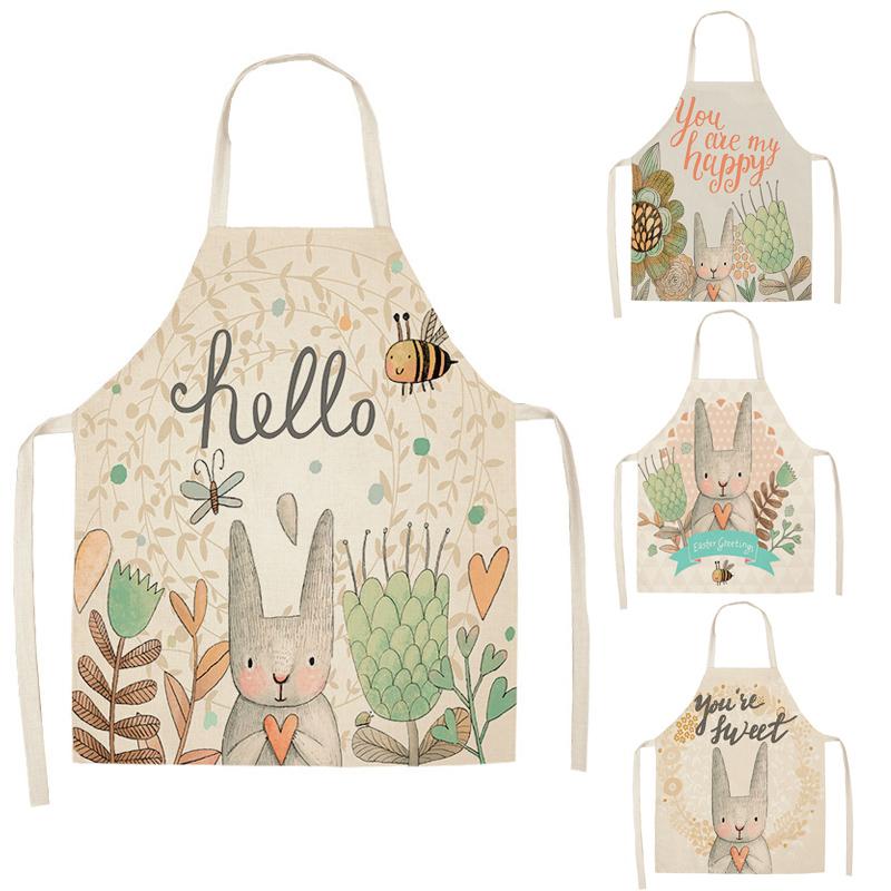 

1 Pcs Lovely Cartoon Printed Kitchen Aprons for Women Sleeveless Cotton Linen Cooking Apron Cleaning Tools