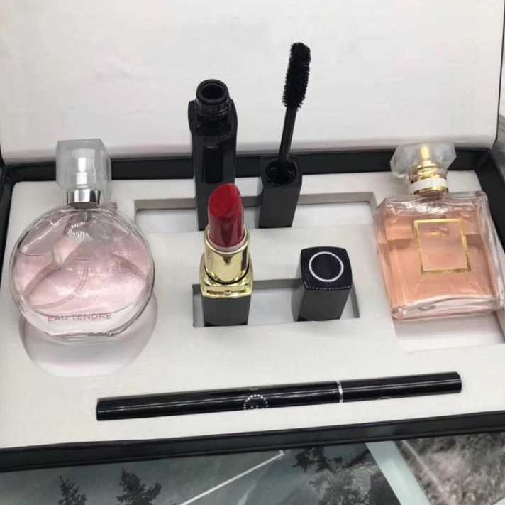

Drop Ship Epack Parfum Set Hot Sale Perfume Kit Makeup Set Mascara Eyeliner Lipsticks 30ml Perfumes 5 in 1 Cosmetics Set for Women Free Ship