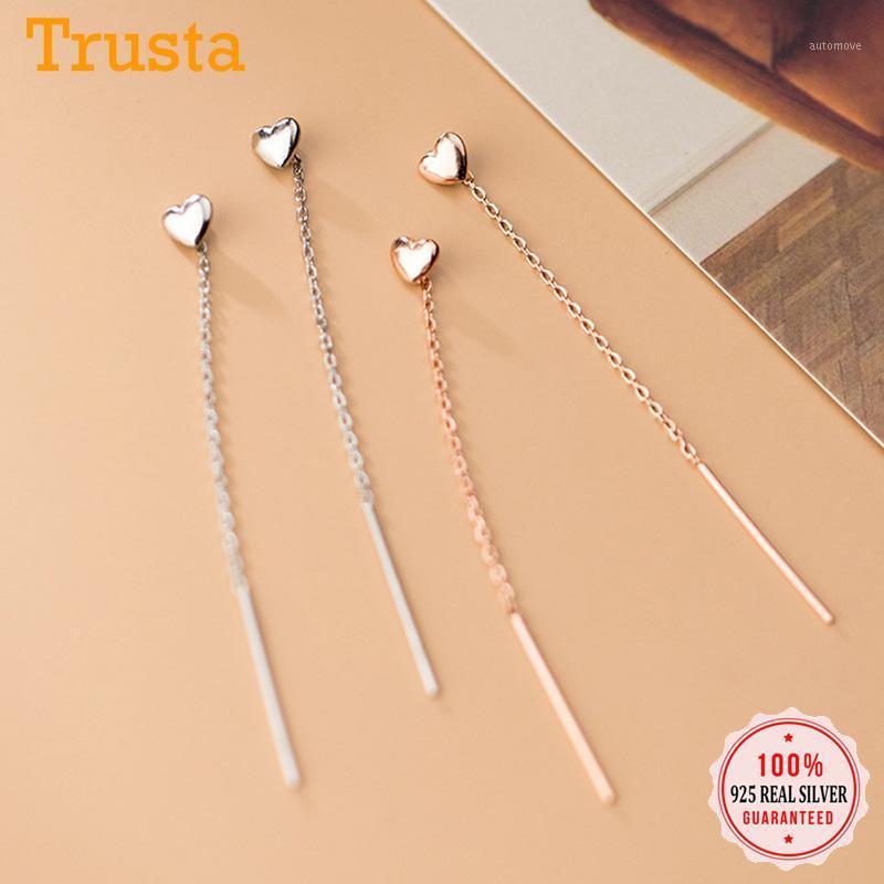 

Trustdavis Genuine 925 Sterling Silver Smooth Surface Heart Linked 6.5cm Ear Line Earring For Women Silver 925 Jewelry DA11241