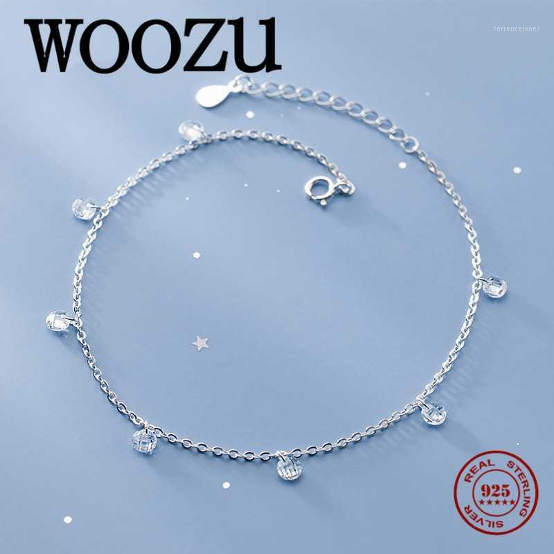 

Anklets WOOZU Fashion Korean Cuban Chain Crystal Zircon Anklet For Women Genuine 925 Sterling Silver Minimalist Beach Foot Jewelry Gift1