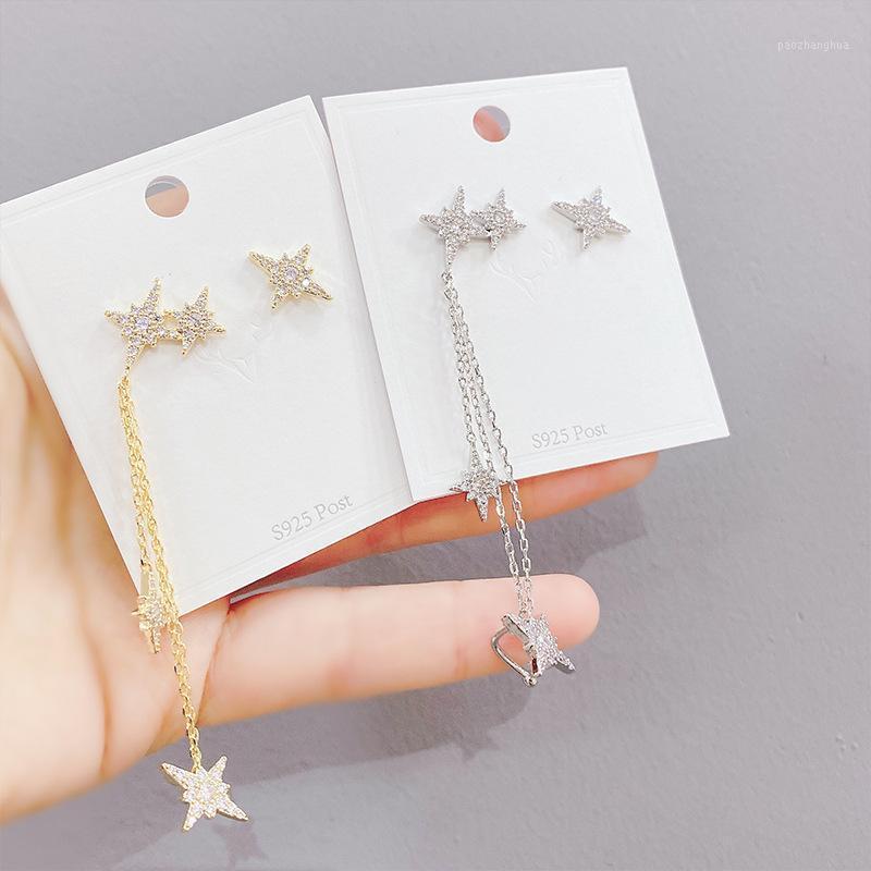 

Arrival S925 Silver Needle Star Irregular Stud Earrings For Women 14K Real Gold Jewelry Zircon, Golden;silver