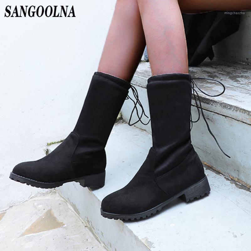 

Winter Shoes Women Boots Suede Women's Boots Lace-up Basic Sock Knitting Round Toe Ladies Boot Shoes1, Black