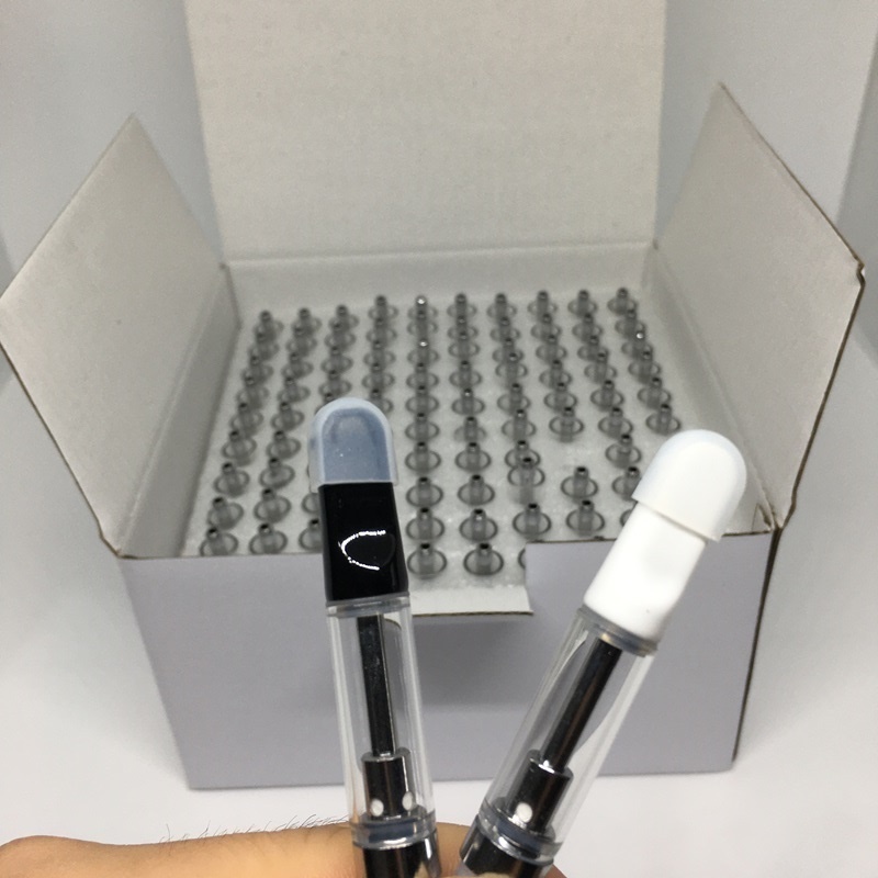 

TH205 Empty Glass Tank Vape Pen Disposable E-cigarettes Vaporizer 0.5ml 1ml 2.0mm Ceramic Coil Cartridges 510 Cartridge With Silicone Caps Dust Cover
