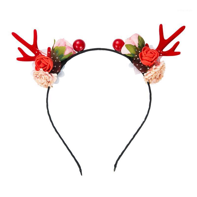 

Elegant Artificial Santa Elk Anltlers Christmas Headband Lovely Simulated Pearl Flower Decoration Hairband Xmas Party Headwear Hair Clips &, Golden;silver