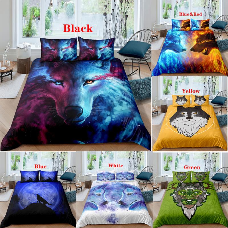 

3D Printing Animal Bedding Set Wolf Pattern Bedding Set Blue Duvet Cover Comforter Sets Bedclothes Bed Linen Pillowcases