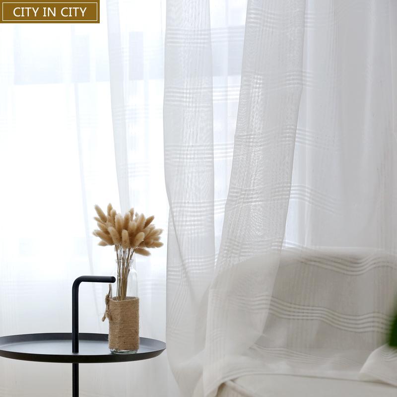 

CITY IN CITY Plaid Burnout Curtains for Livingroom White and Gray voile Modern Style Home Decor Sheer Curtain For bedroom Window