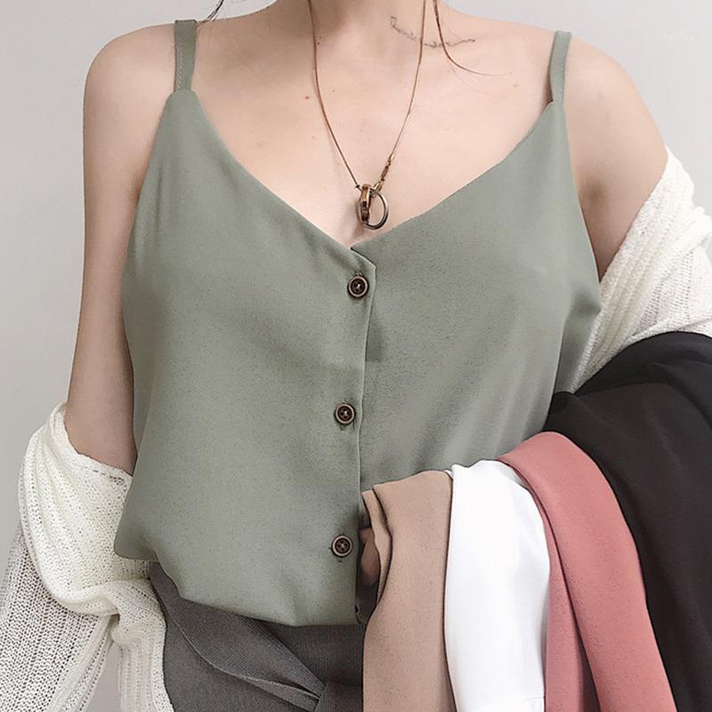 

New Women's V-Neck Sleeveless Top Camis Fashion Single Breasted Solid Color Camisole Sexy Ladies Tank Tops Summer Vest1