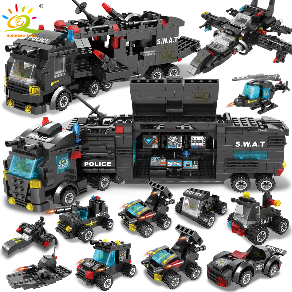 

Police Station Truck Model Building Blocks City Machine Helicopter Car Figures Bricks Educational Toy For Children