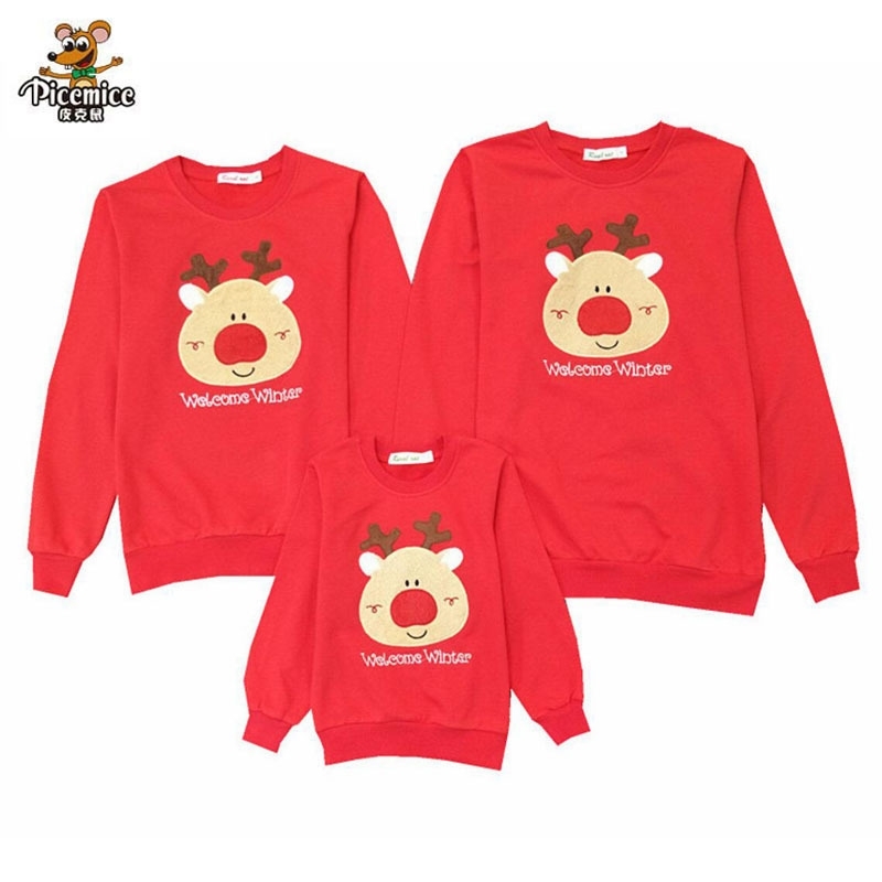 

Matching Family Clothes Christmas Deer Cotton Kid shirt Mother Daughter Father Family Matching Outfits Mommy and Me Clothes 201128, Red