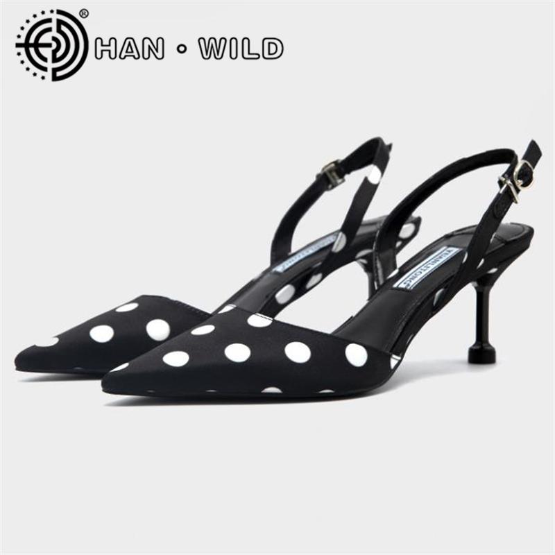 

Simple Classic High Heels Women's Sandals Polka Dot Printing Ladies Pumps Thin Heel Gladiator Woman Shoes Pointed Toe Sandals, White