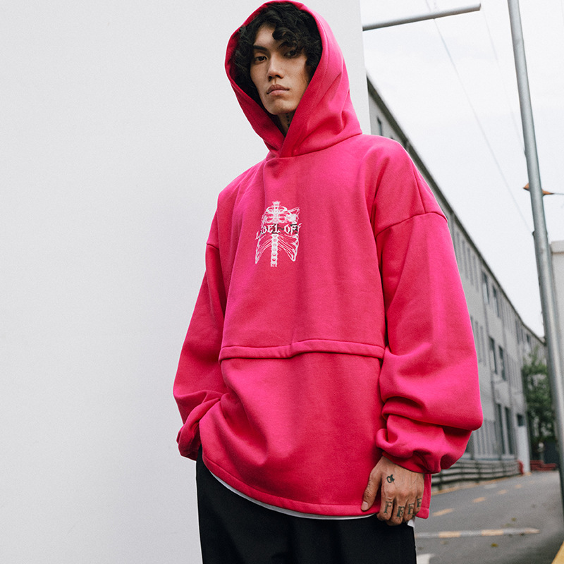 

Male stress new human skeleton feminine fashion dark velvet loose sweater oversize hoodie for man in autumn/winter 2020, Rose