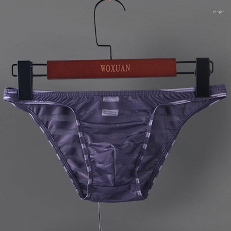 

Sexy Men Stripe U Convex Pouch Brief Cockring Sheer See Through Brief Sexy Underwear G-string Thongs Gay Wear Plus Size F101, Black