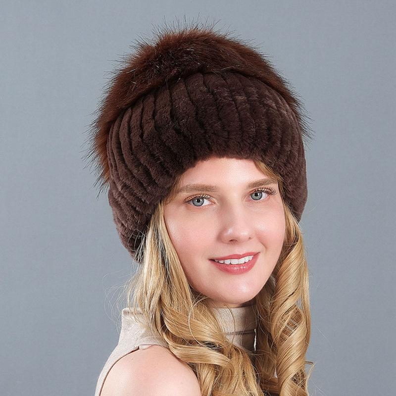 

New Style Women Faux Fur Hat Girls Natural Rex Fur Cap Knit Winter Hats, 002