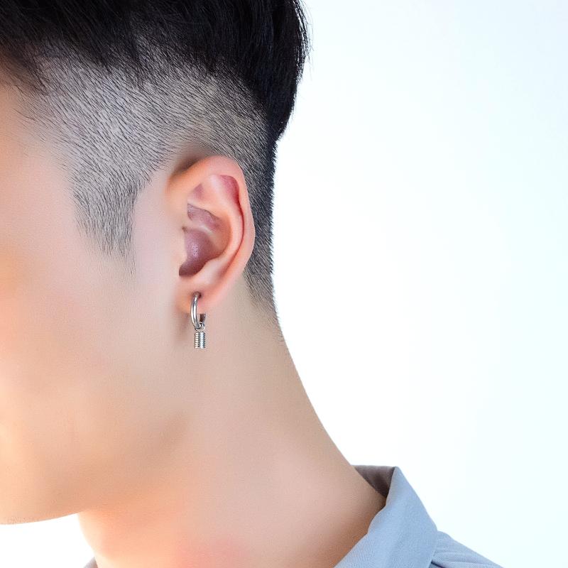 

Hoop & Huggie 2021 Punk Minimalism Stainless Steel Spring Pendants Earrings Men Women Fashion Small Jewelry Accessories Earring Wholesale