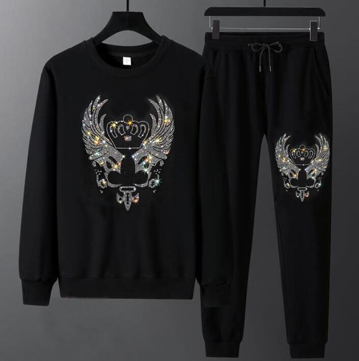 

2021 Wholesale New Casual Sports Suit Jacket Tracksuit Men Rhinestones Style Autumn Winter Fashion Two Piece Set Streetwear Nvga, Blue