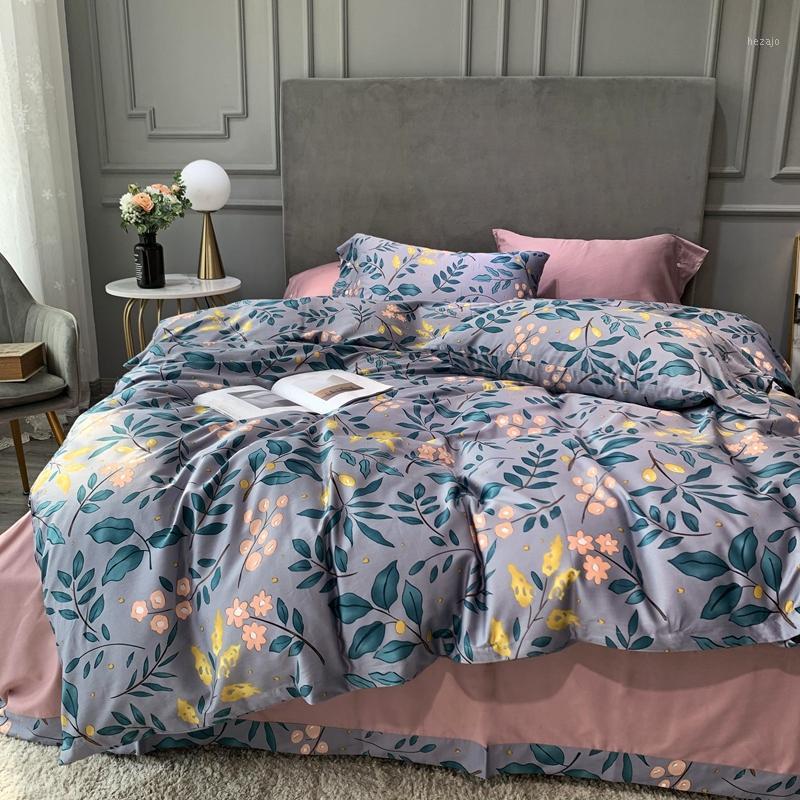 

TUTUBIRD Egyptian cotton bedclothes bed linen set leaf flower print Soft Satin pastoral style duvet cover bedspread1, 02