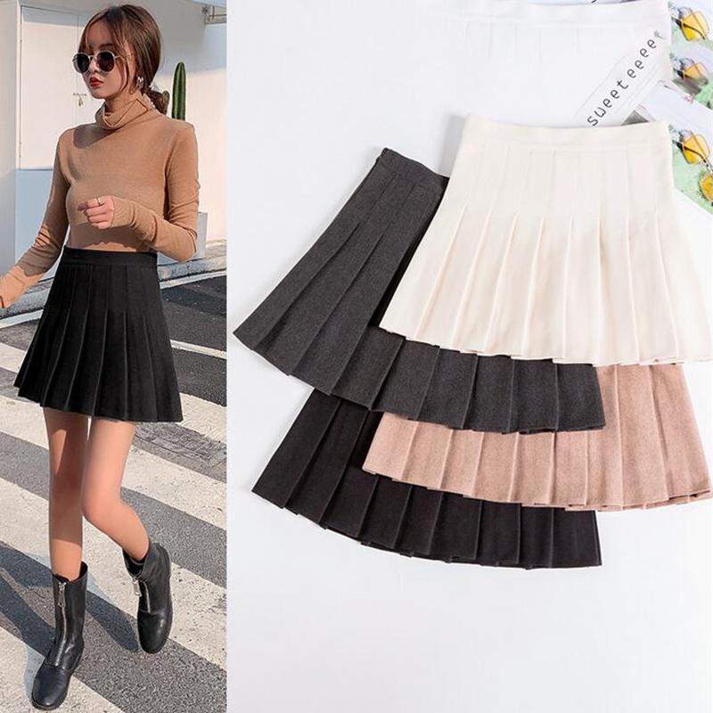

Classic Womens Pleated Skirt Sexy Sweet Suede Autumn Winter Casual High-Waist A-Line Short Skirt Girls Cozy Thicken Solid-Color, Black