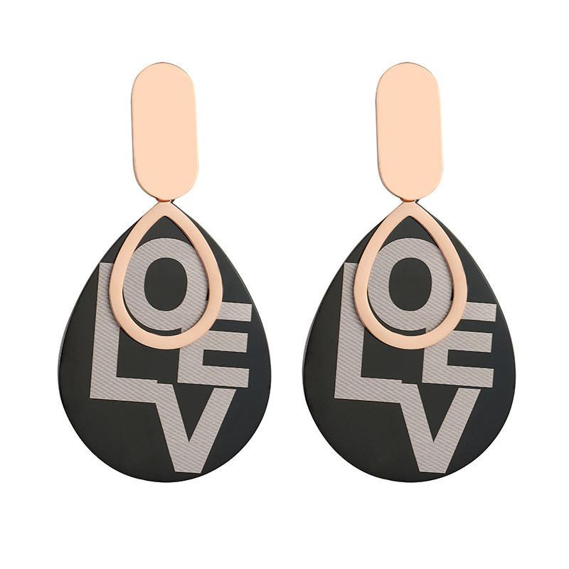 

JIOROMY 2021 New Fashion Geometric Oval Love Earrings Women Titanium Steel Jewelry Black Statement Drop Earrings