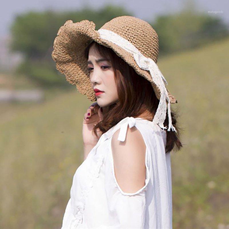 

Lace Bow Summer Hat 2020 Sun Protection Straw Hat For Women Beach Cap Panama Wide Hats For Girls Leisure Hats Women1