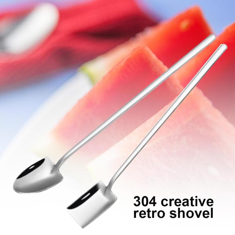 

2Pcs Stainless Steel Shovel Shape Coffee Dessert Fruit Watermelon Spoon Anti-Rust Ice Cream Flat Spoon Kitchen Tableware