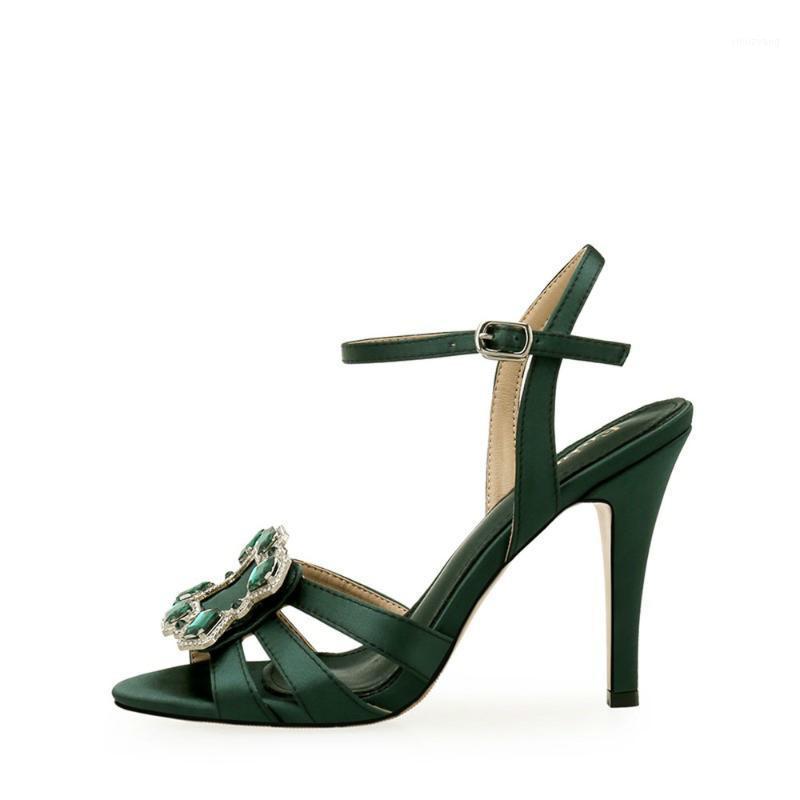 

US4-11 Womens Peep Toe Silk Satin Rhinestones Crystal Stilettos High Heel Sandals Slingbacks Shoes Plus Size 34-44 New 20211, 9cm heel