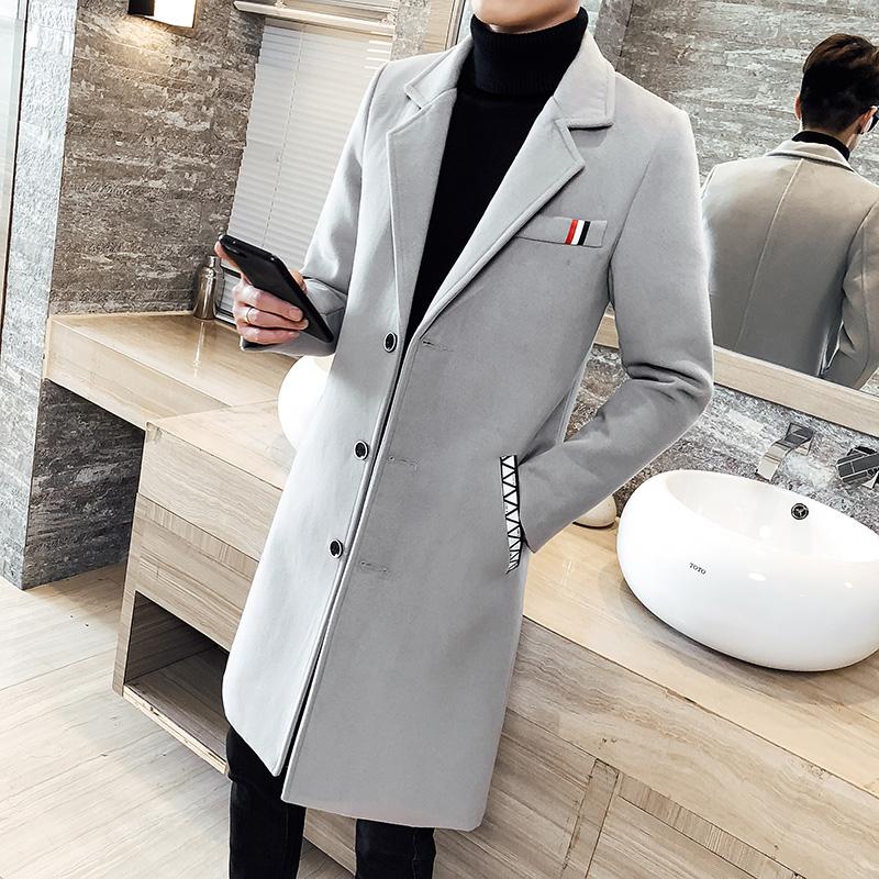 

Autumn and Winter New Fashion Boutique Pure Color Windbreaker Mid-length Slim Business Casual Windbreaker Jacket Men' Clothing, Khaki