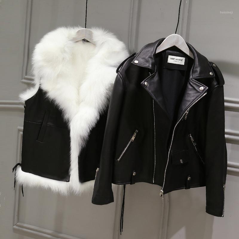 

2pcs Leather Jackets for Girls Winter Faux Fur Vests Big Fur Collar Leather Pu Jackets for Boys Children Outerwear Coats1, Black