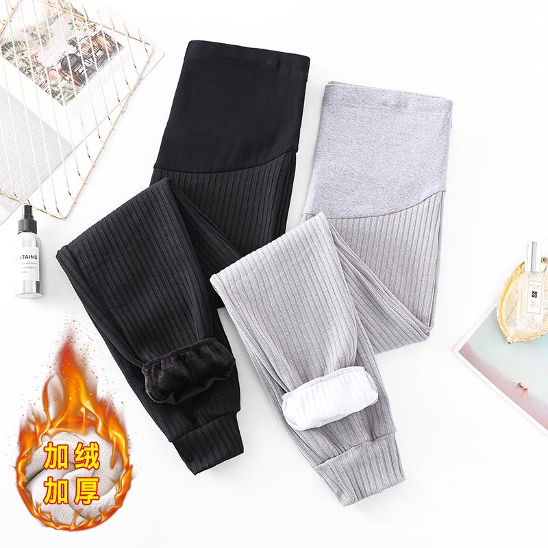 

2966# Winter Cotton Plus Velvet Thick Warm Maternity Pants Belly Sports Casual Clothes for Pregnant Women Pregnancy Trousers, Black