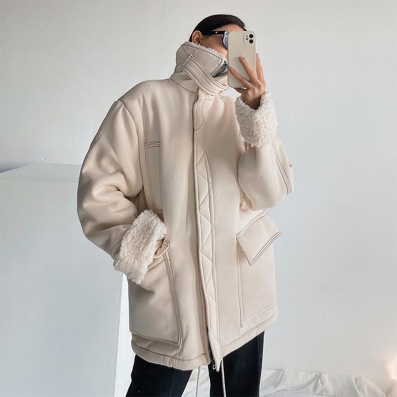 

WOMENGAGA Women' Cotton Padded Clothes In Winter Super Thick Keep Warm Fashion Womens Long-sleeve Fur Jacket NSJF, Black