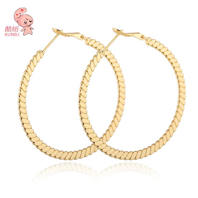 

Hoop & Huggie Fashion 46mm 18 KGold Plated Waves Earrings Women