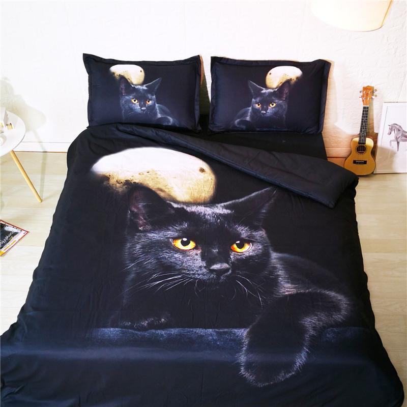 

3D Cat Modern Black Bedclothes Bed and Bedding Set Microfiber Bedding Comforter Duvet Cover Set US Queen King for Adults Bed1, 02