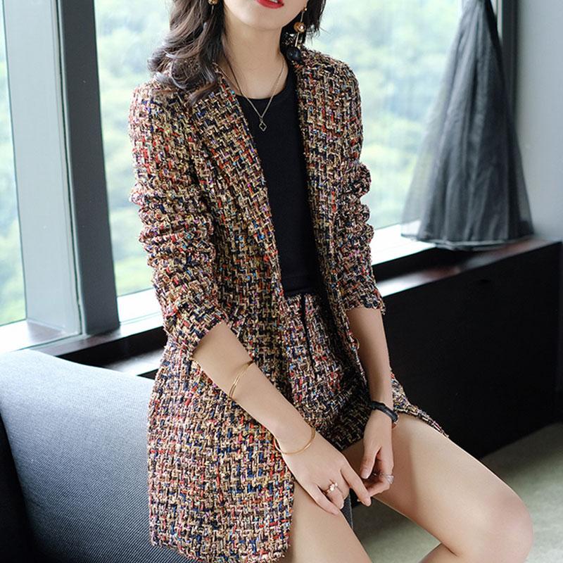 

2020 New Fashion Autumn And Winter Women Tweed wool Jacket coat And High waist Shorts Suit Two Piece Sets Outfit, Brown