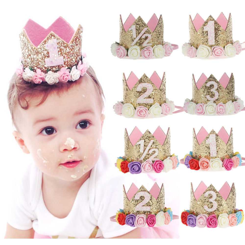 

INS 60 Styles Baby Birthday Crown Hair Accessories Toddler Flower Headbands Party Tiara Hairbands Kids Princess Glitter, Mixed styles or remarks
