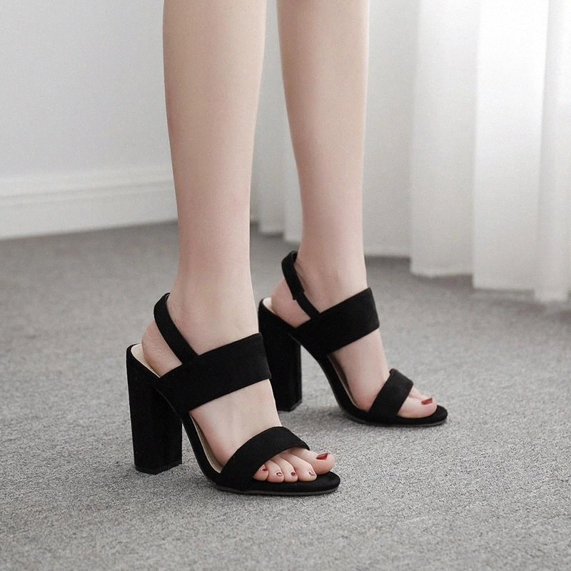 

2020 Gladiator Sandals Fashion Women Sandals High Heels Open toe Ankle Strap Faux Suede Shoes Size 35-40 Pumps Women #K99G, Black