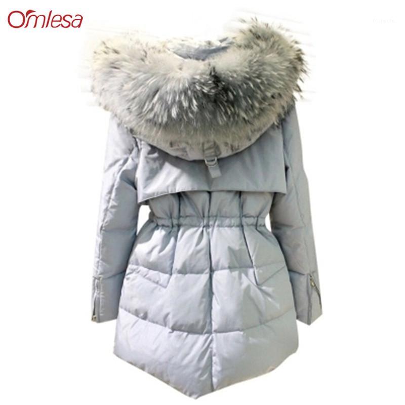 

Women's Down & Parkas OMLESA Real Braided Fur Collar Long Women Jacket Woman Hooded 2021 Winter Thick Super Large Size Coat SX1751, Light blue