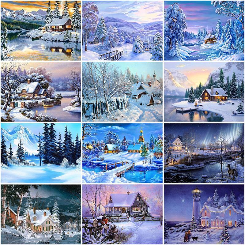 

DIY 5D Diamond Painting House Diamond Embroidery Winter Snow Scenery Full Square/Round Mosaic Resin Landscape Cross Stitch Kits1