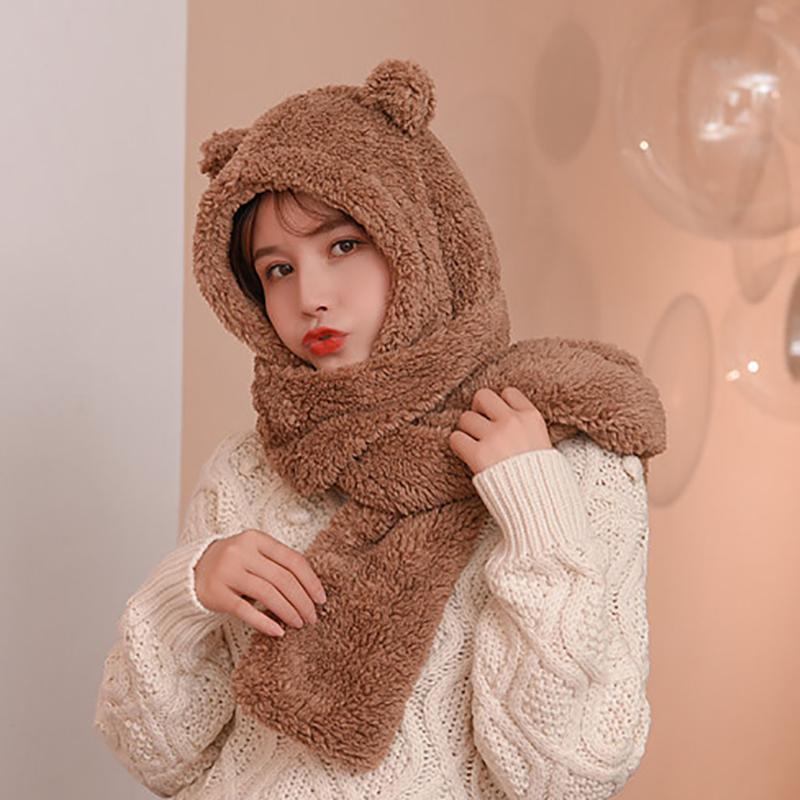 

2020 Women Cute Cartoon Thicken Hat Ear Female Student Skullies Protectors Warm Plush Winter Women Hat Scarf Set Windproof #T2G, Gray