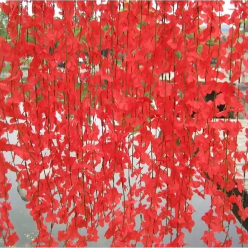 

Hot Sale Artificial Silk Flower Rattan Cherry Blossom Wisteria Vines for Garden and Home Wall Hanging Ornament Wedding Supplies, Yellow